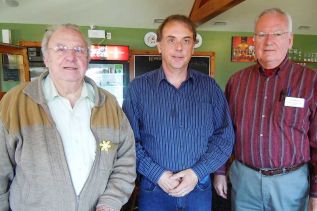 Marcel Giroux, Dave Smith and Tom Dewey at the Business Over Breakfast meeting in Sharbot Lake